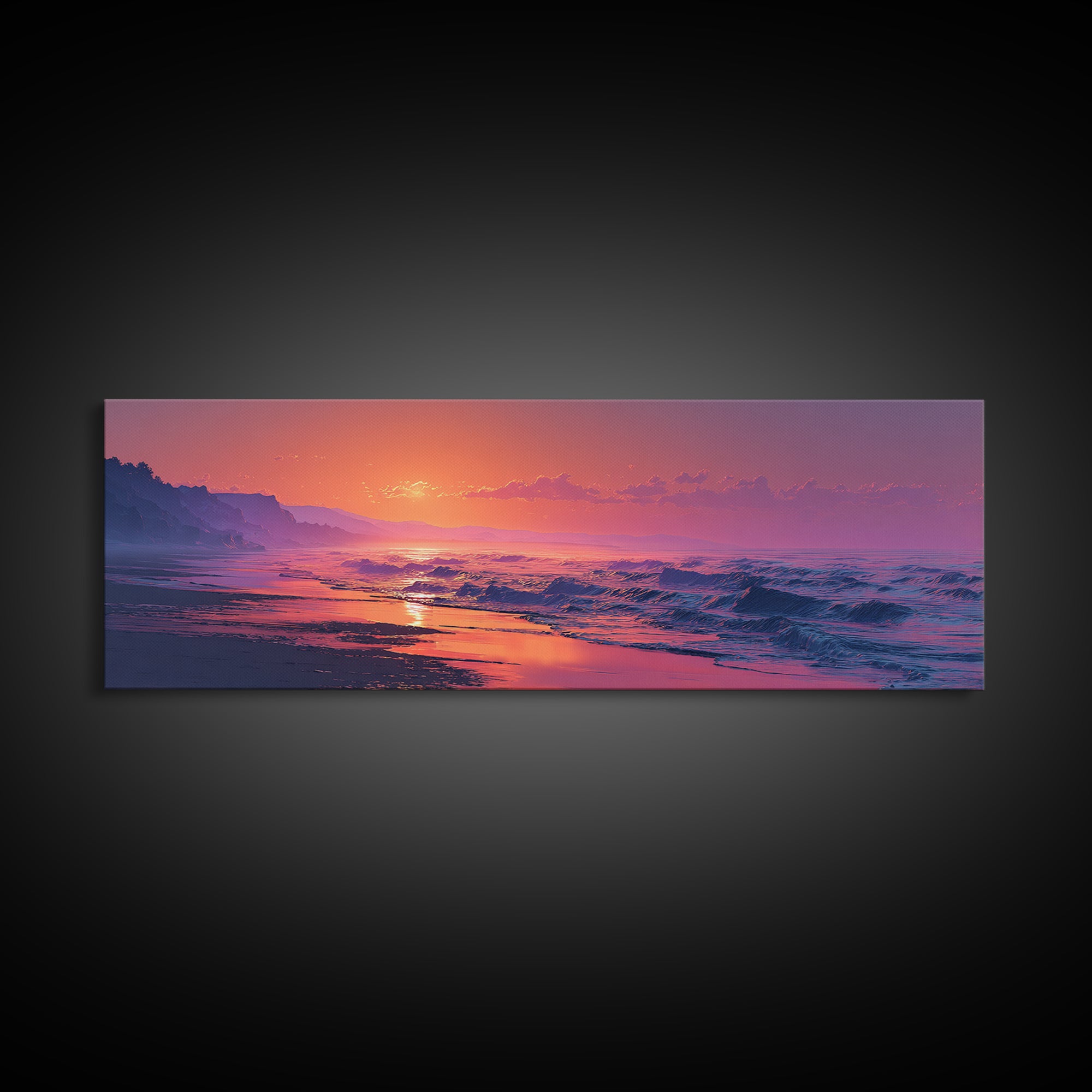 Moody Pink Ocean Sunset Seascape Wall Art, Coastal Canvas Print, Abstract Beach Decor, Serene Living Room Wall Art, Calming Decor