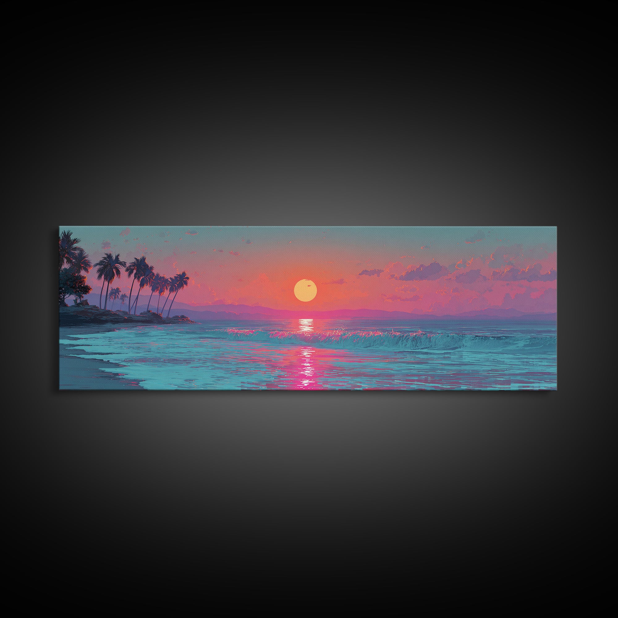 Pink Ocean Sunset Wall Art, Tropical Seascape Canvas Print, Coastal Decor, Beach House Decor, Large Living Room Art Print