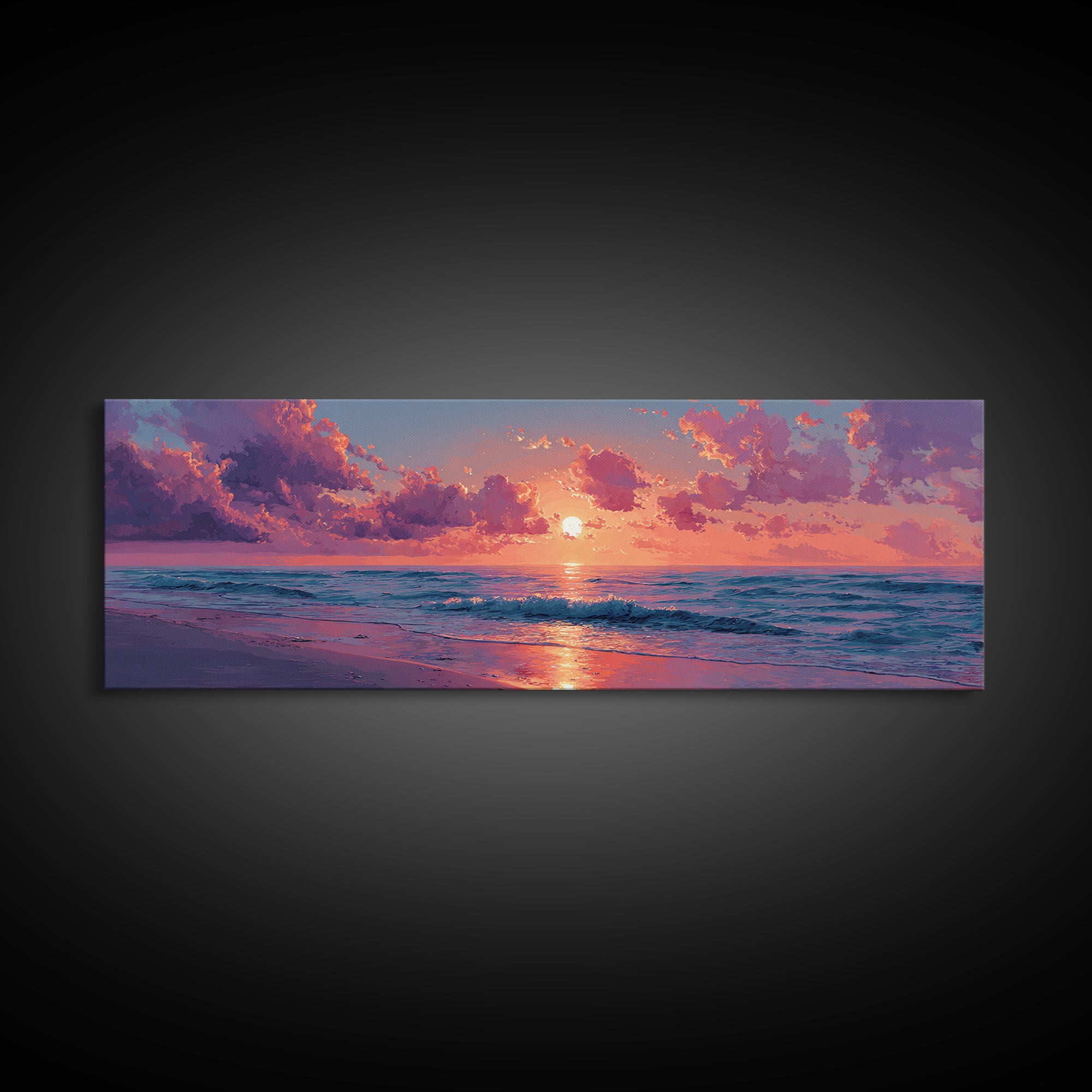 Pink Ocean Sunset Beach Wall Art, Coastal Canvas Print For Bedroom Decor, Seascape Art Print And Beach House Decor Gift For Her