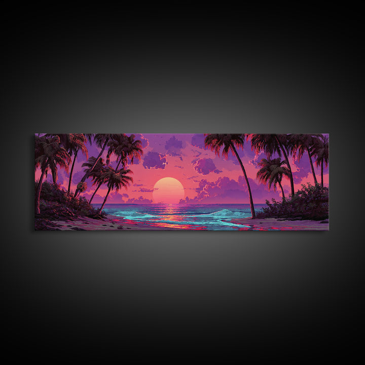 Tropical Sunset Beach With Palm Trees Wall Art, Ocean Canvas Print, Coastal Decor, Beach House Decor, Living Room Art, Tropical Decor