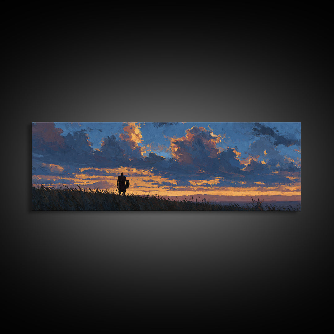 Dramatic Lone Figure Under Fiery Clouds Wall Art, Moody Sunset Landscape Canvas Print, Rustic Nature Decor, Gift For Him Or Her