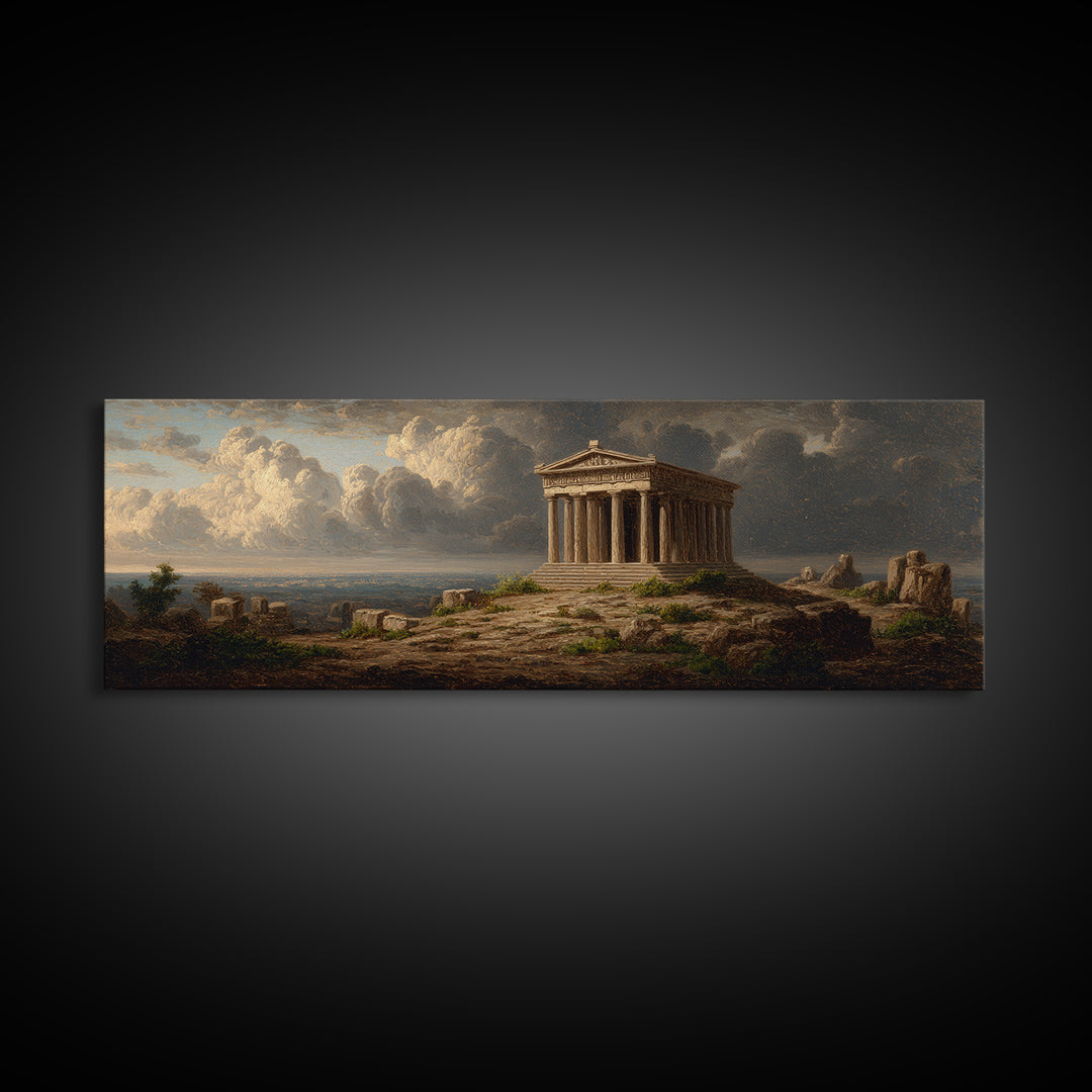 Ancient Greek Temple Under Storm Clouds Canvas Print, Classical Landscape Wall Art, European Decor, Fine Art Print, Office Decor