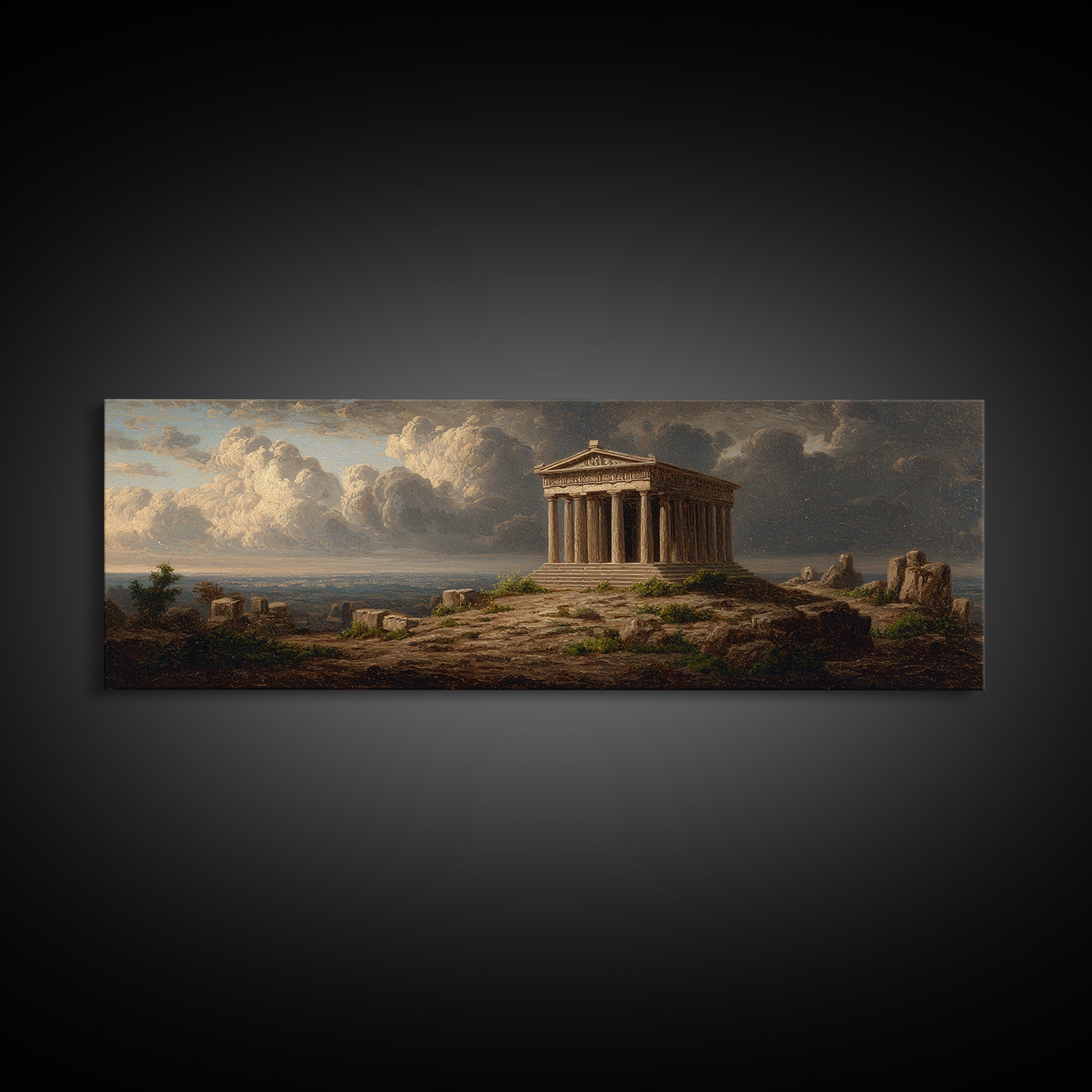 Ancient Greek Temple Under Storm Clouds Canvas Print, Classical Landscape Wall Art, European Decor, Fine Art Print, Office Decor