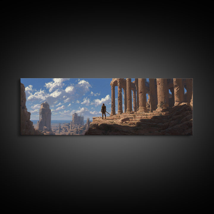 Ancient Temple Ruins At Sunrise Wall Art, Epic Fantasy Landscape Canvas Print, Classical Architecture Decor For Living Room