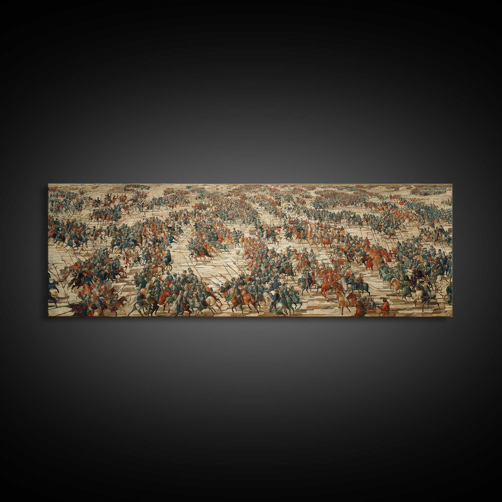 Vast Ancient Battlefield Wall Art, Epic Panoramic Battle Scene Canvas Print, Historical Army Decor For Large Living Room