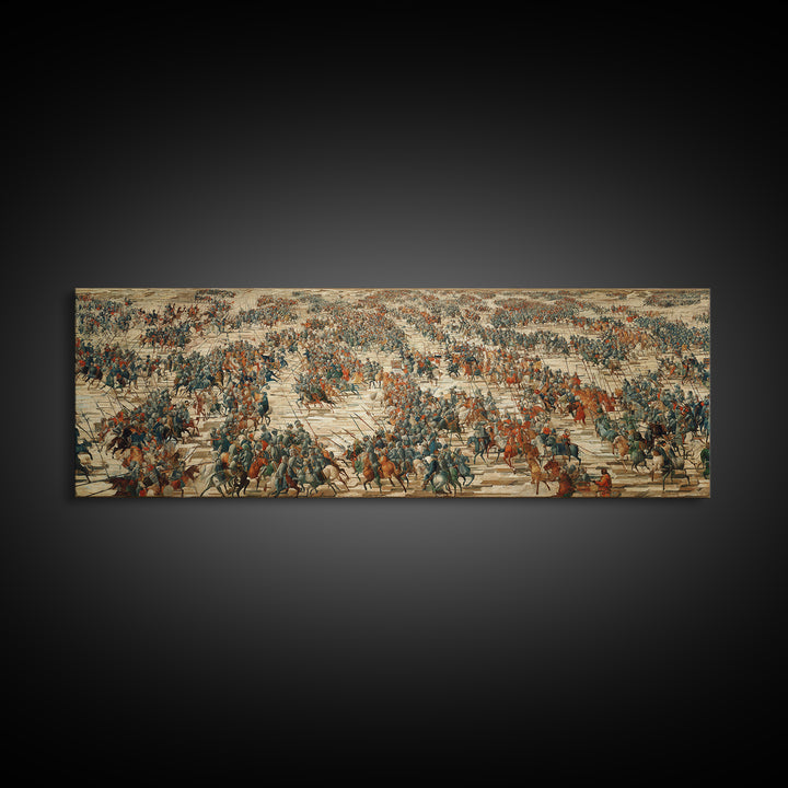 Vast Ancient Battlefield Wall Art, Epic Panoramic Battle Scene Canvas Print, Historical Army Decor For Large Living Room