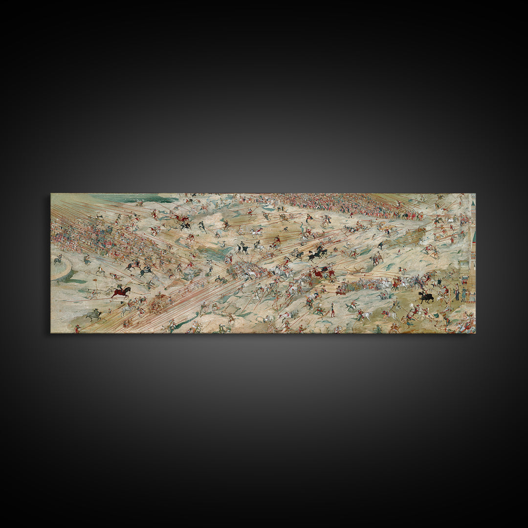 Panoramic Ancient Cavalry Battle Wall Art, Historical War Scene, Western Horse Decor, Large Horizontal Canvas Print Poster