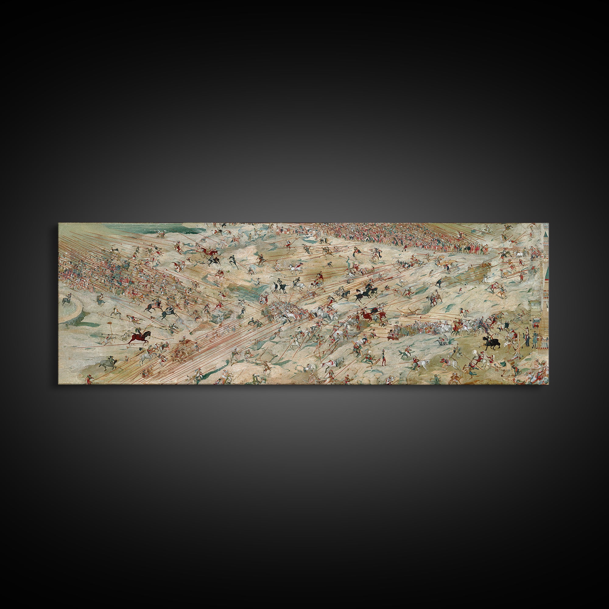 Panoramic Ancient Cavalry Battle Wall Art, Historical War Scene, Western Horse Decor, Large Horizontal Canvas Print Poster
