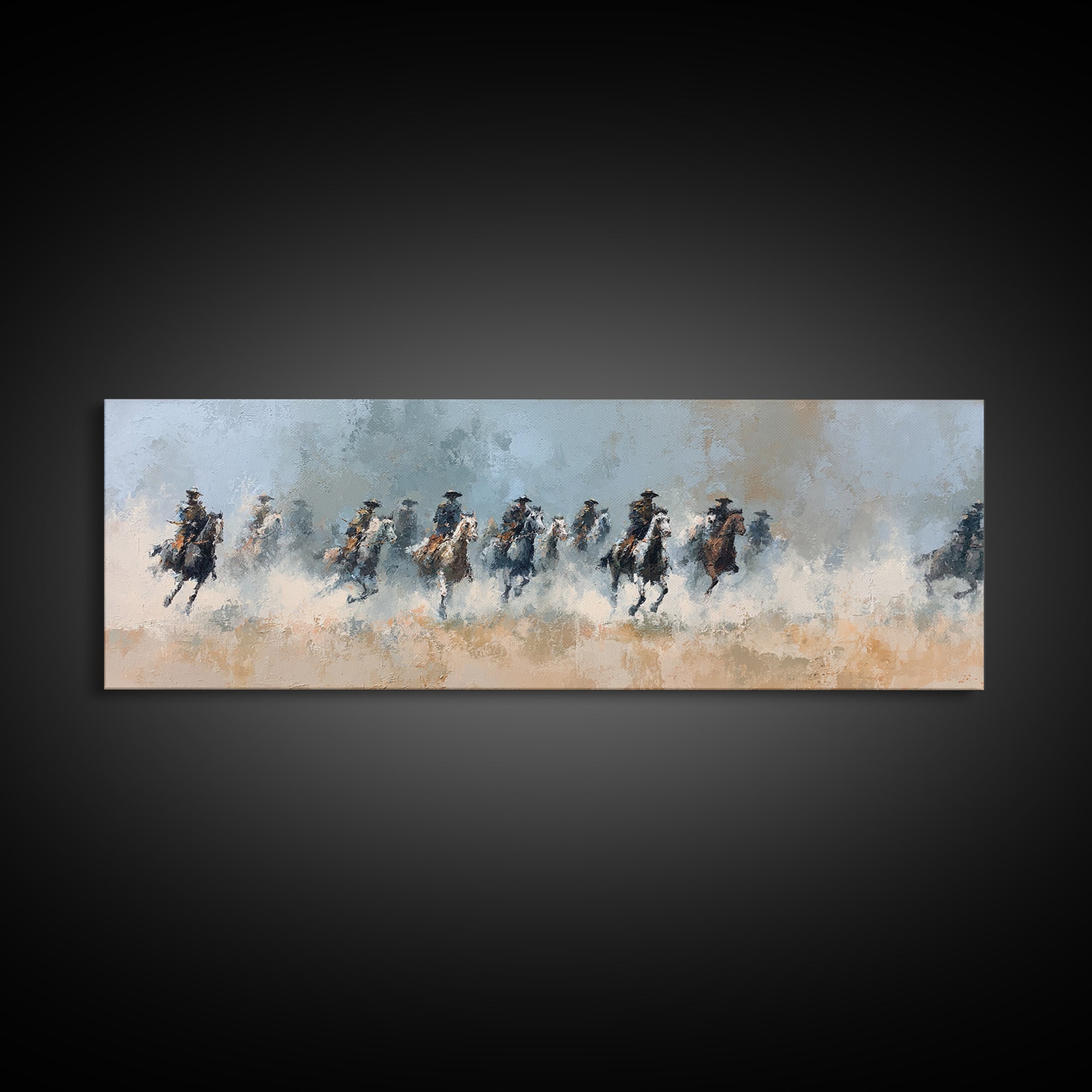Galloping Horsemen Across Dusty Plains Canvas Print, Western Wall Art, Equestrian Decor, Rustic Living Room Wall Art, Horse Lover Gift