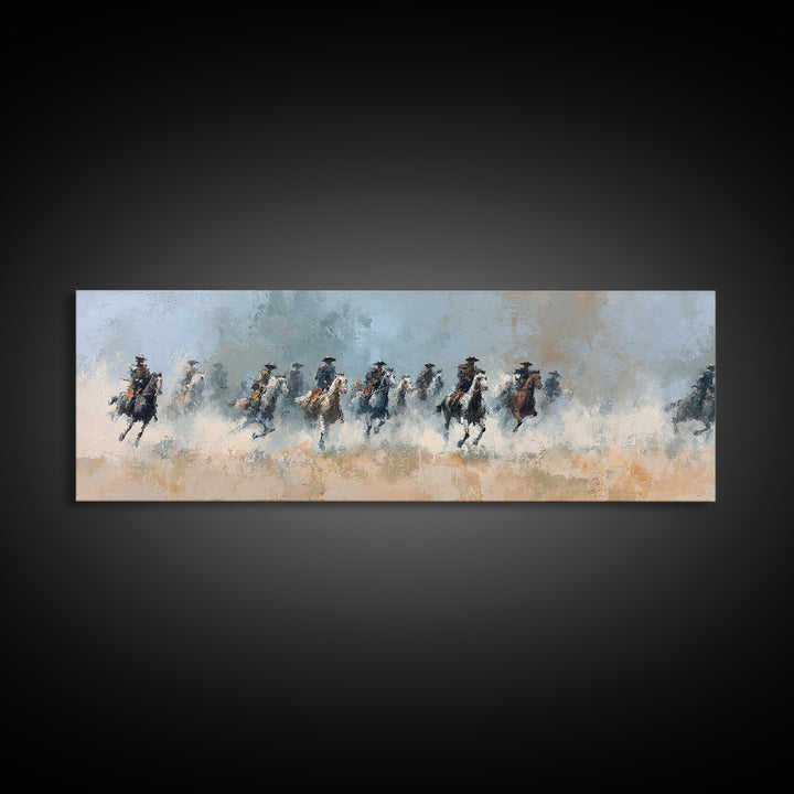 Galloping Horsemen Across Dusty Plains Canvas Print, Western Wall Art, Equestrian Decor, Rustic Living Room Wall Art, Horse Lover Gift