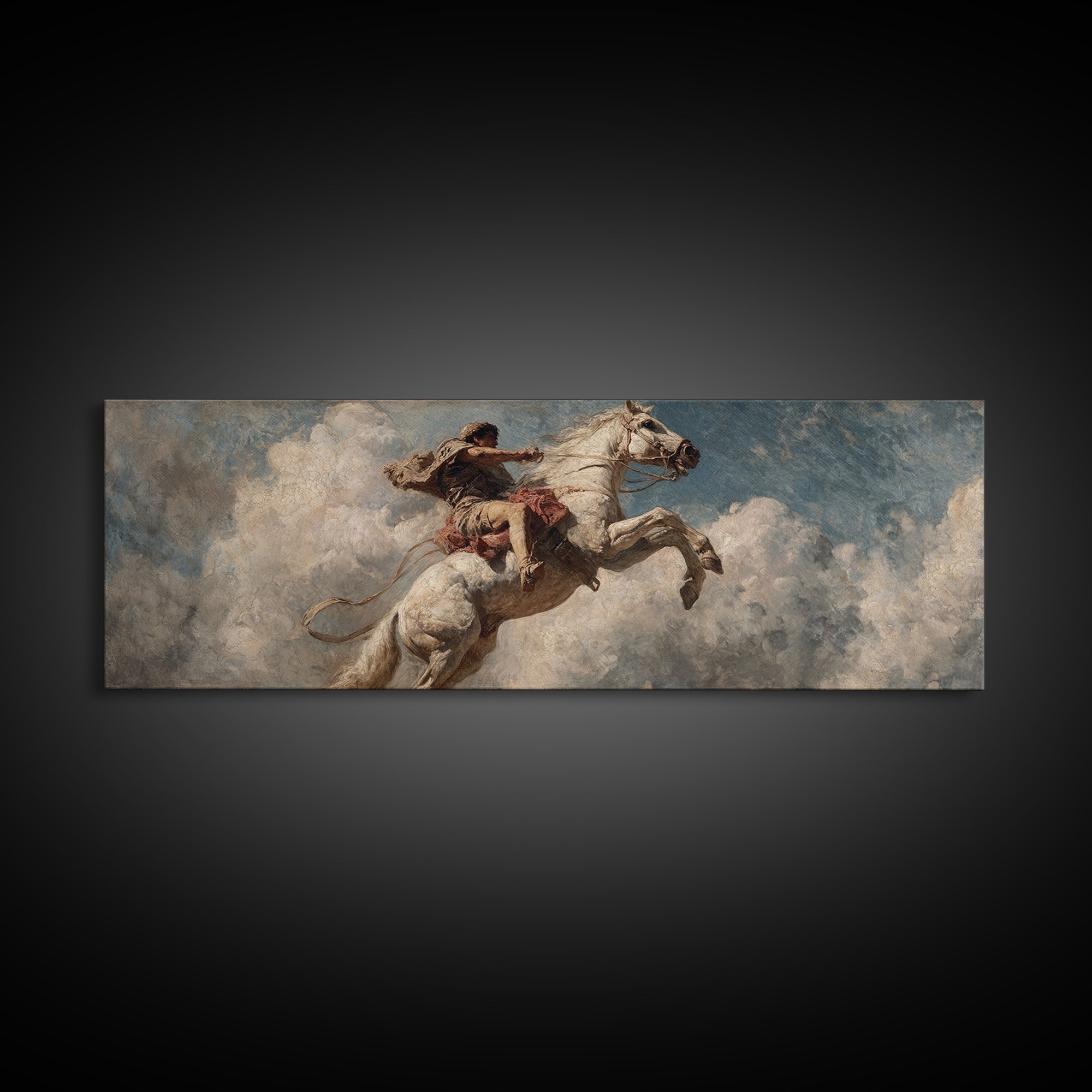 Wild Rider On Rearing White Horse Wall Art, Western Canvas Print, Equestrian Decor, Rustic Masculine Living Room Art Gift