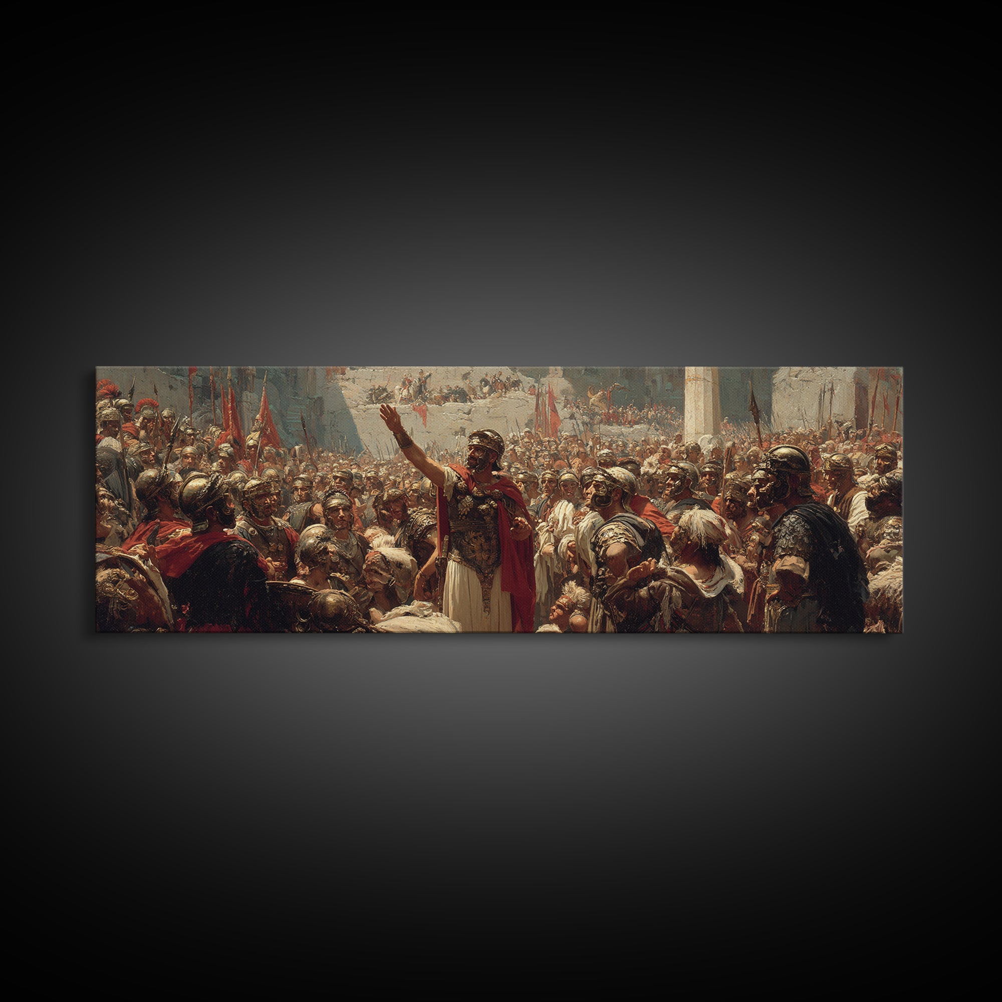 Roman General Addressing Legion Wall Art, Ancient Empire Framed Canvas Print, Historical Battle Decor For Study And Office