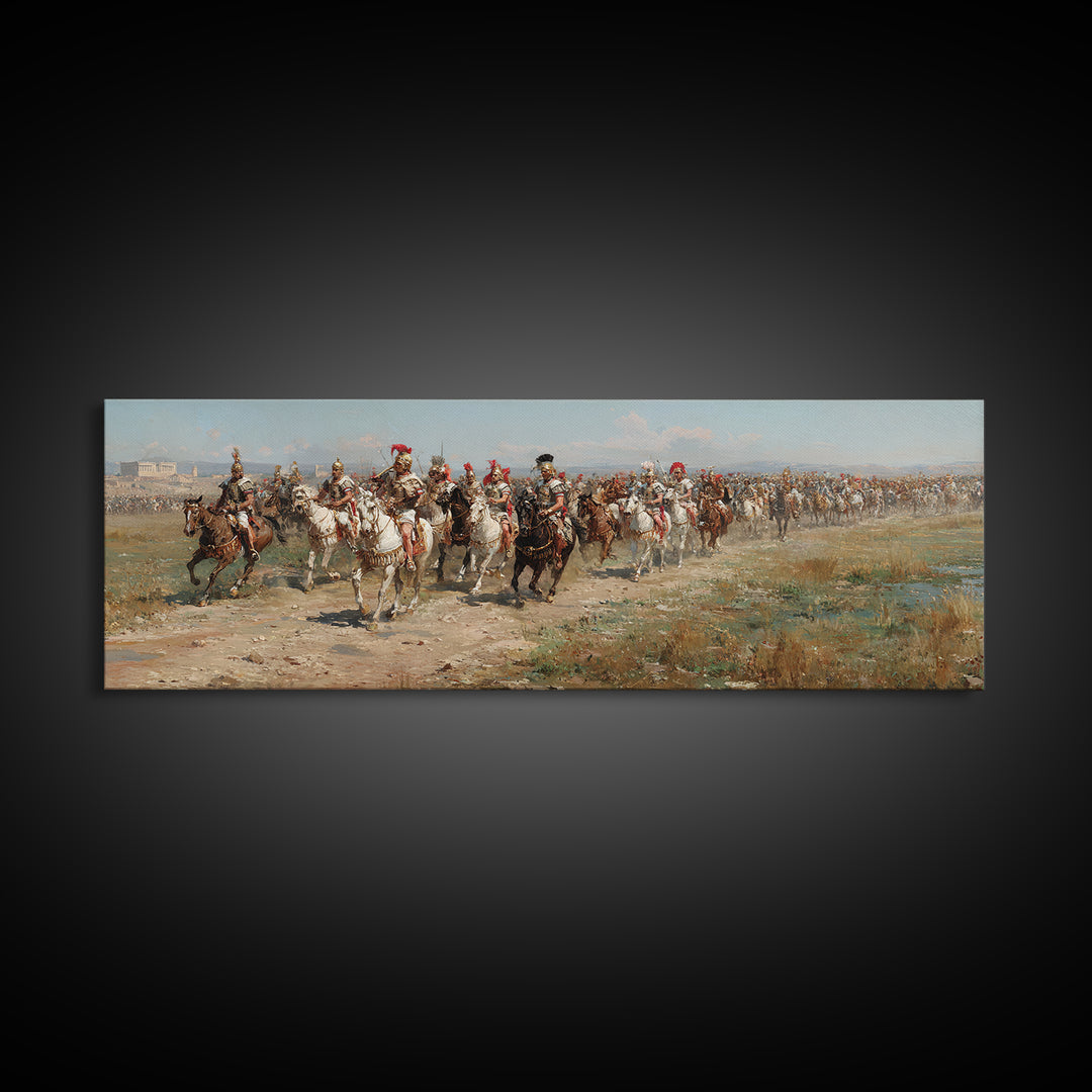 Charging Cavalry Across Open Field Wall Art, Equestrian Historical Canvas Print, Horse Lover Living Room Office Decor Gift