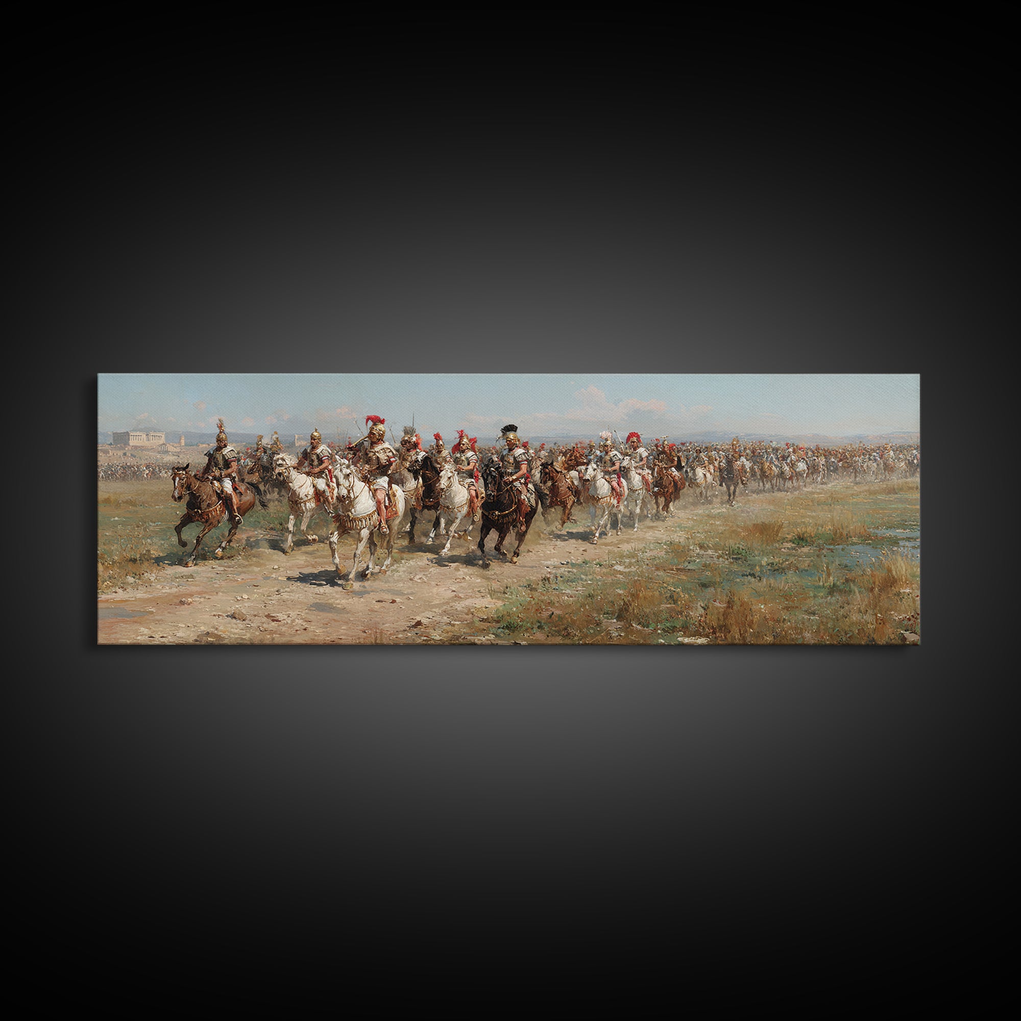 Charging Cavalry Across Open Field Wall Art, Equestrian Historical Canvas Print, Horse Lover Living Room Office Decor Gift