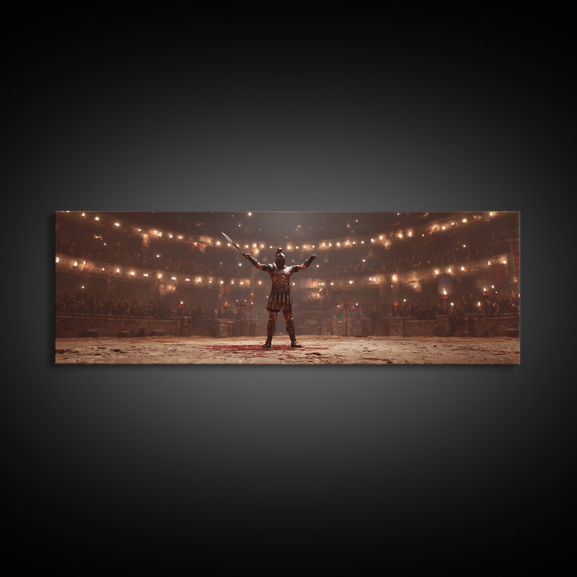 Triumphant Gladiator In Torchlit Arena Wall Art, Roman Warrior Fantasy Canvas, Epic Battle Decor, Cinematic Man Cave Art