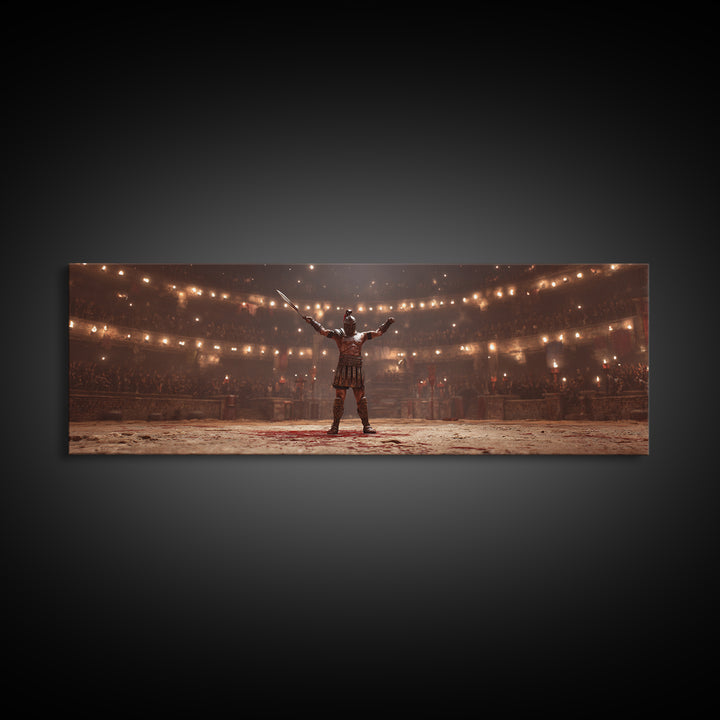 Triumphant Gladiator In Torchlit Arena Wall Art, Roman Warrior Fantasy Canvas, Epic Battle Decor, Cinematic Man Cave Art
