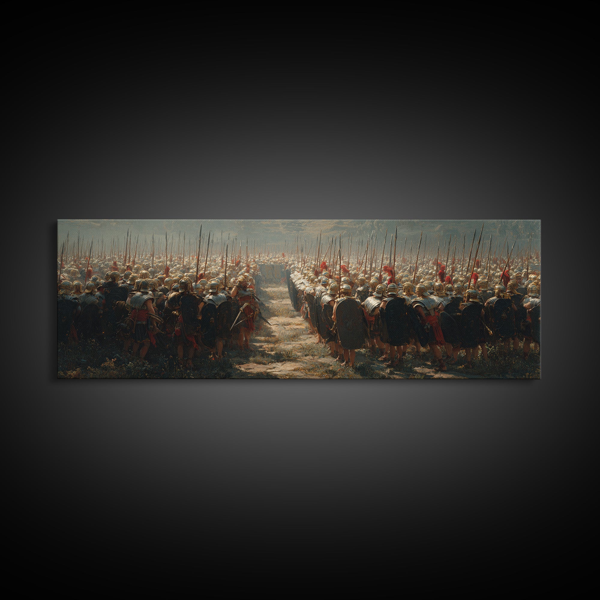 Ancient Army Spear Formation Wall Art, Panoramic Historical Battlefield Canvas, Masculine Office And Living Room Decor Gift
