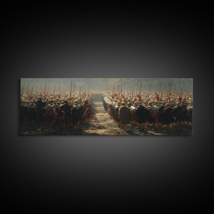 Ancient Army Spear Formation Wall Art, Panoramic Historical Battlefield Canvas, Masculine Office And Living Room Decor Gift