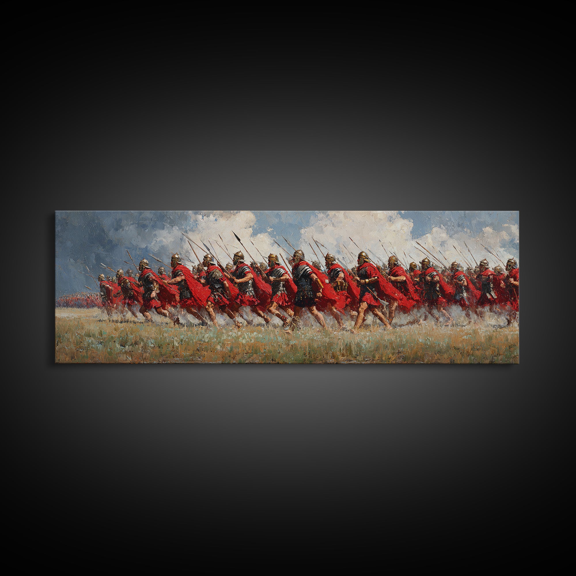 Roman Legion Charge In Red Cloaks Wall Art, Epic Battle Canvas, Historical War Painting, Masculine Office Decor, Gift For Him