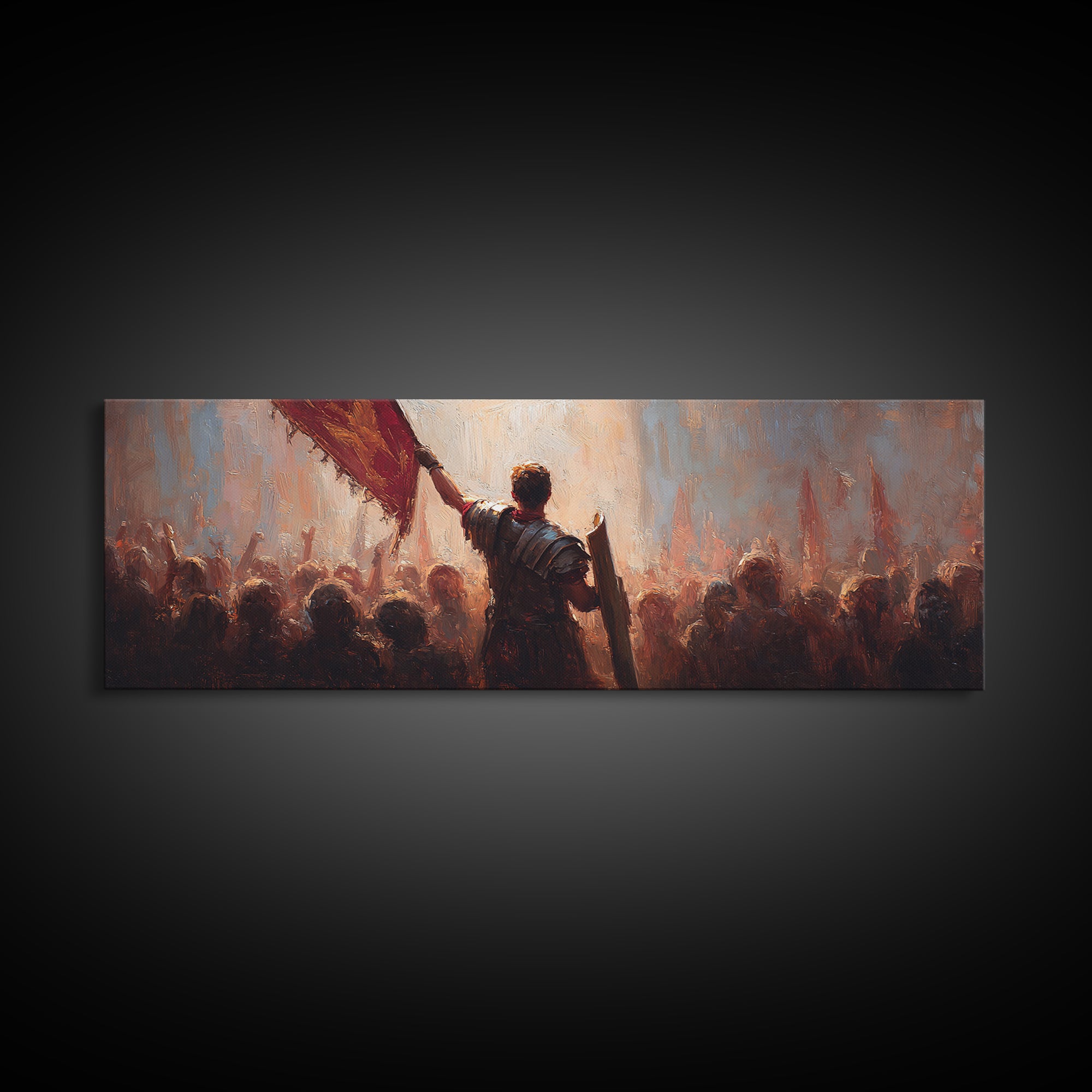 Commander Raising Red Banner Wall Art, Epic Army Battle Oil Painting Print, Historical Statement Decor For Living Room Art