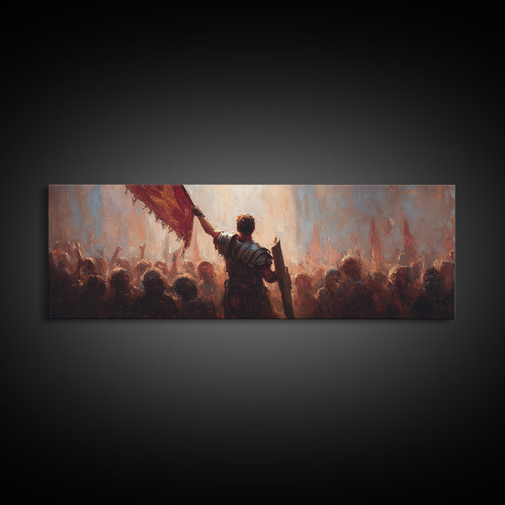 Commander Raising Red Banner Wall Art, Epic Army Battle Oil Painting Print, Historical Statement Decor For Living Room Art