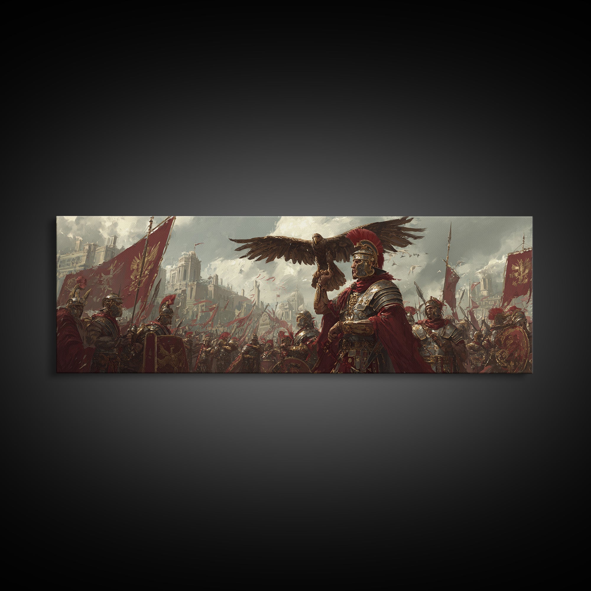 Roman General With Eagle Standard Framed Canvas Print, Ancient Legion Wall Art, Historical Battle Decor, Gift For Him, Office Poster