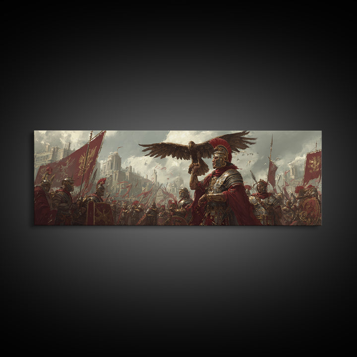 Roman General With Eagle Standard Framed Canvas Print, Ancient Legion Wall Art, Historical Battle Decor, Gift For Him, Office Poster