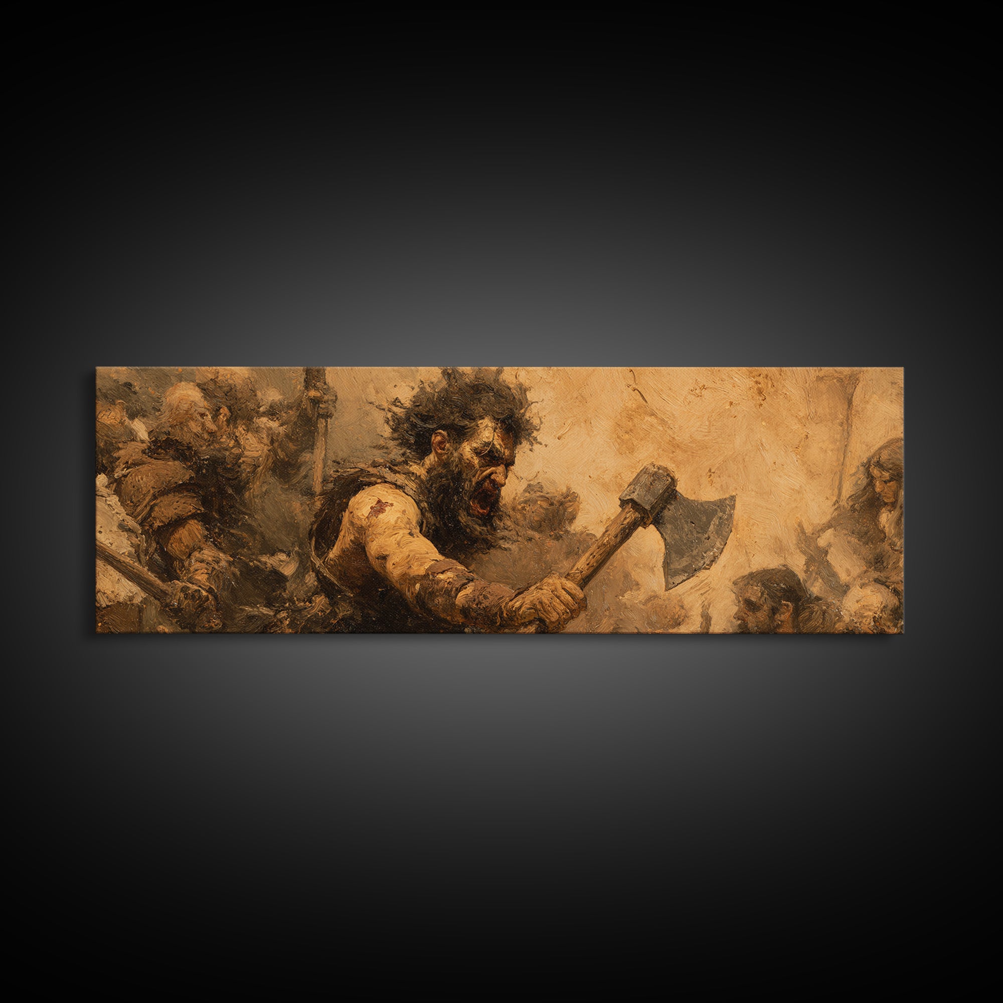 Berserker Warrior With Battle Axe Wall Art, Viking Fantasy Painting, Rustic Masculine Decor, Man Cave Decor, Gift For Him