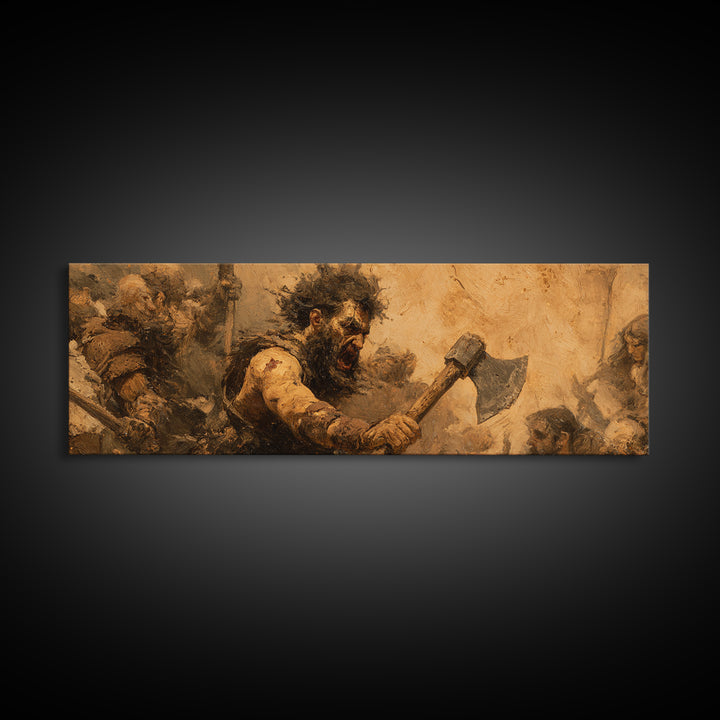 Berserker Warrior With Battle Axe Wall Art, Viking Fantasy Painting, Rustic Masculine Decor, Man Cave Decor, Gift For Him