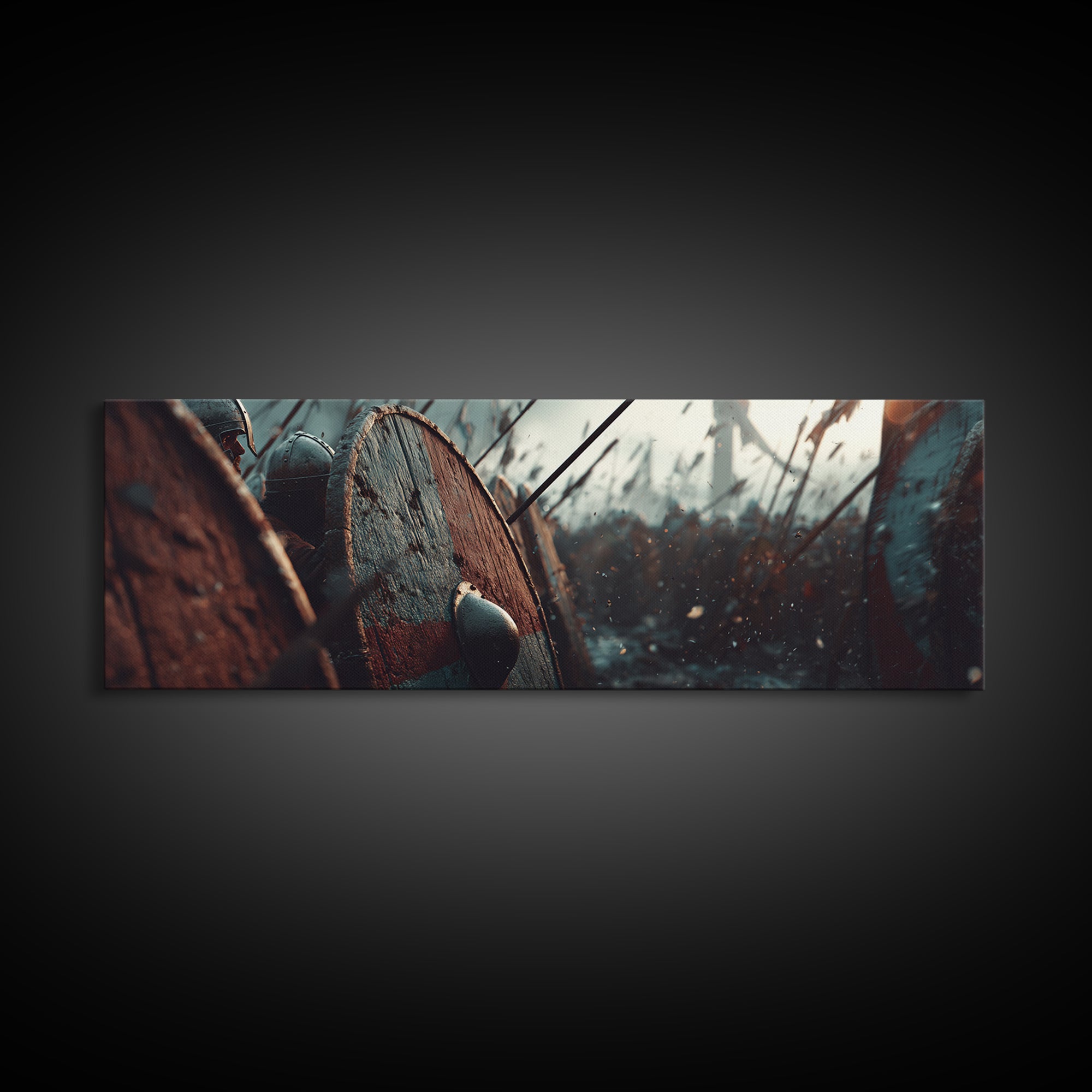 Shield Wall In Snowy Battle Wall Art, Viking Warfare Canvas Print, Spear And Round Shield Decor, Medieval Game Room Decor