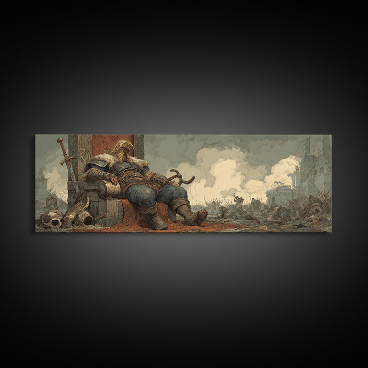 Fallen Knight With Sword Dark Fantasy Wall Art, Medieval Gothic Canvas Print, Moody Masculine Office And Game Room Decor