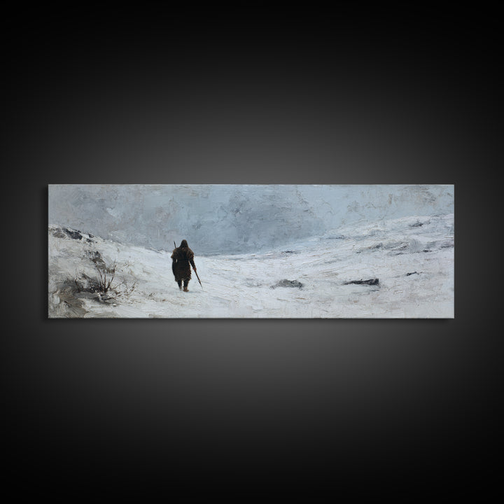 Lone Traveler In Snowy Winter Valley Canvas Print, Minimalist Landscape Wall Art, Nordic Decor, Calming Wall Decor, Bedroom Art