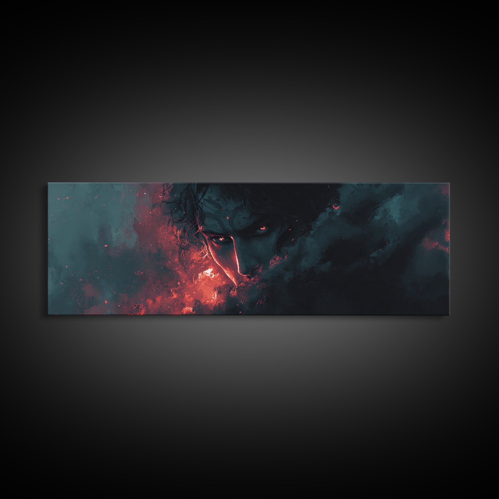 Dark Surreal Face In Smoke Canvas Print, Gothic Wall Art, Moody Horror Decor, Fantasy Portrait, Macabre Statement Art Gift