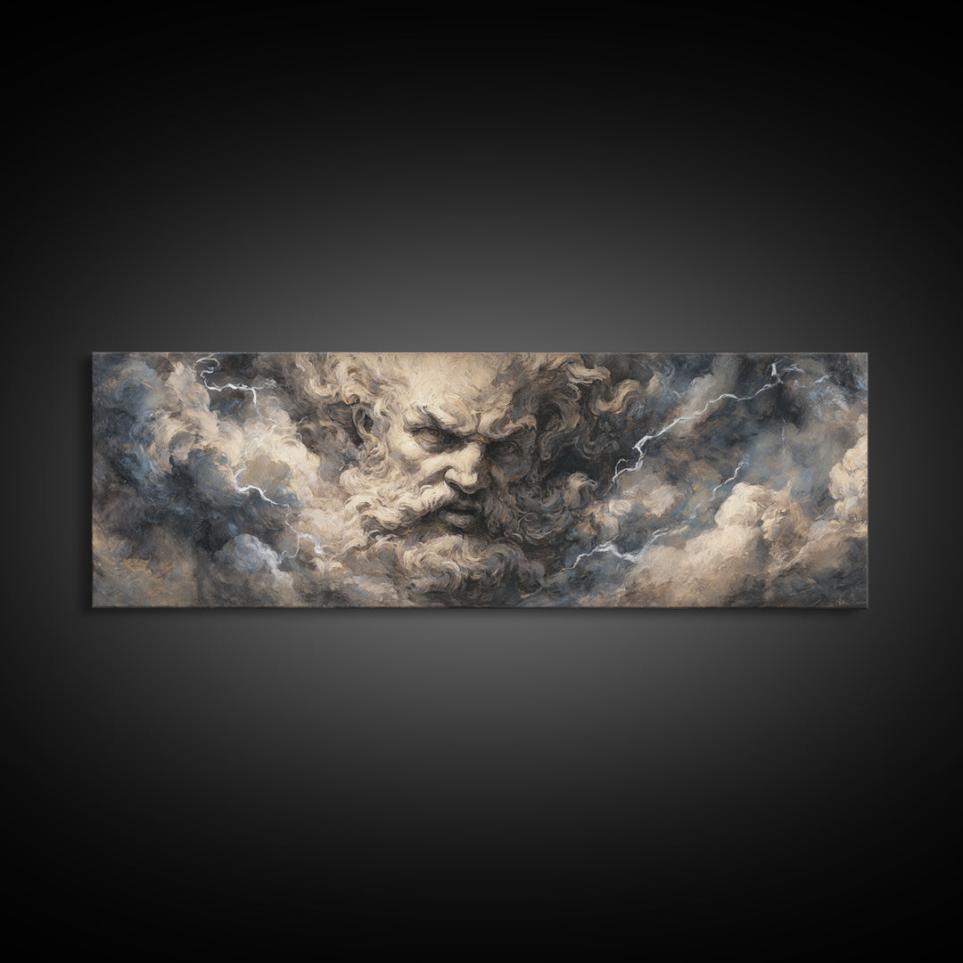 Storm God Face In Thunderclouds Wall Art, Mythological Canvas Print, Dramatic Baroque Decor, Dark Academia Fine Art Print