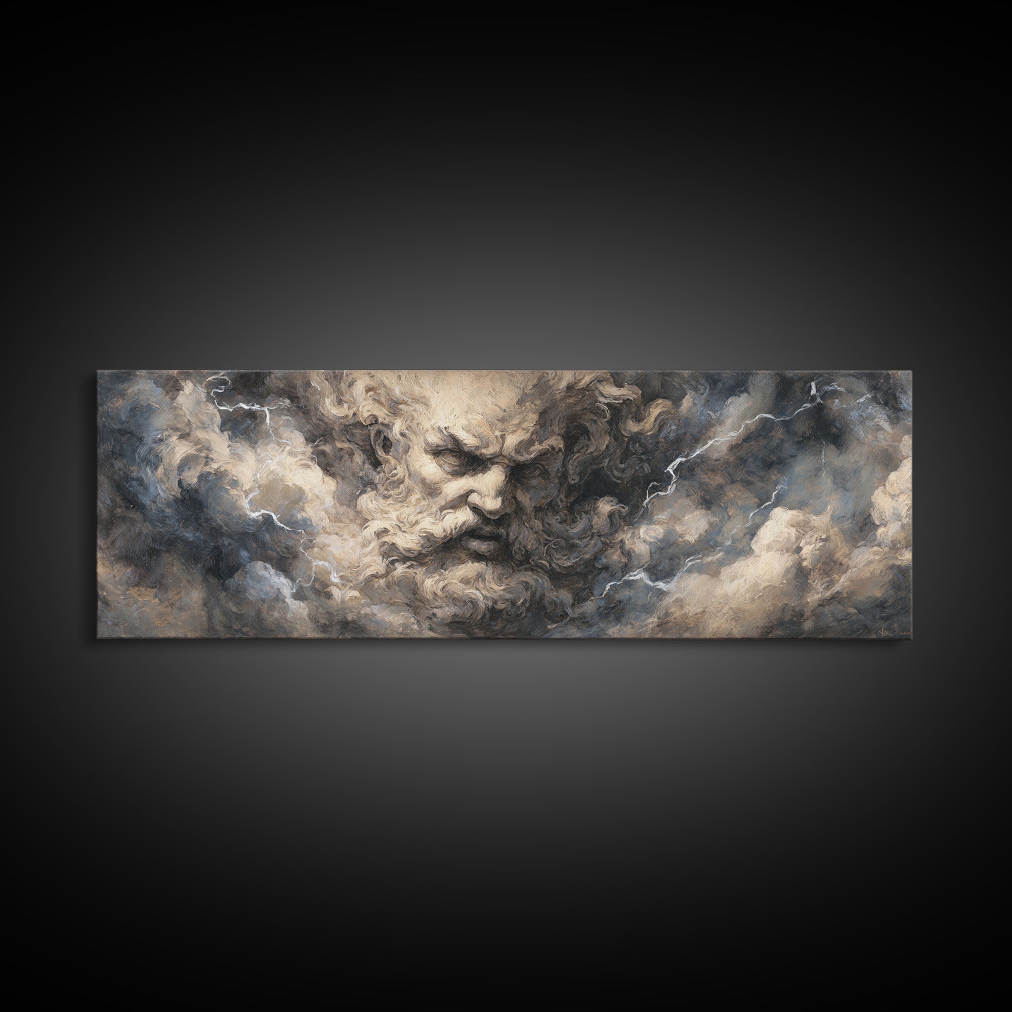 Storm God Face In Thunderclouds Wall Art, Mythological Canvas Print, Dramatic Baroque Decor, Dark Academia Fine Art Print