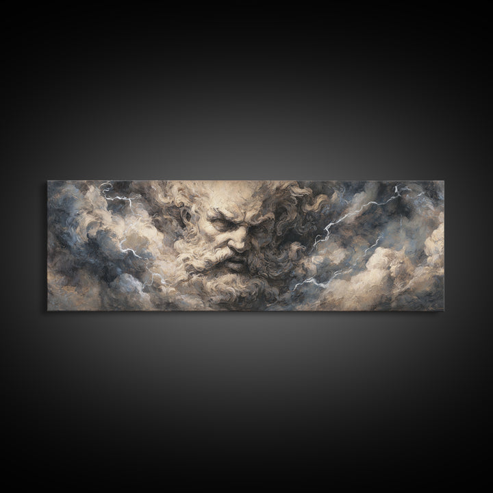 Storm God Face In Thunderclouds Wall Art, Mythological Canvas Print, Dramatic Baroque Decor, Dark Academia Fine Art Print