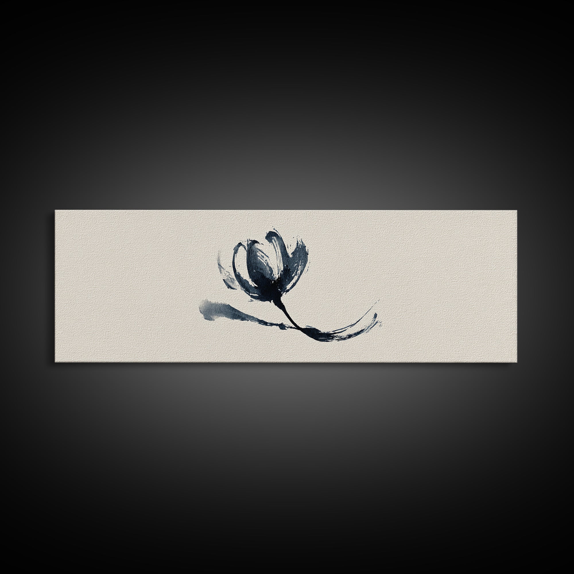 Minimalist Ink Flower On Textured Linen Wall Art, Botanical Canvas Print, Neutral Floral Decor, Japandi Bedroom Wall Art