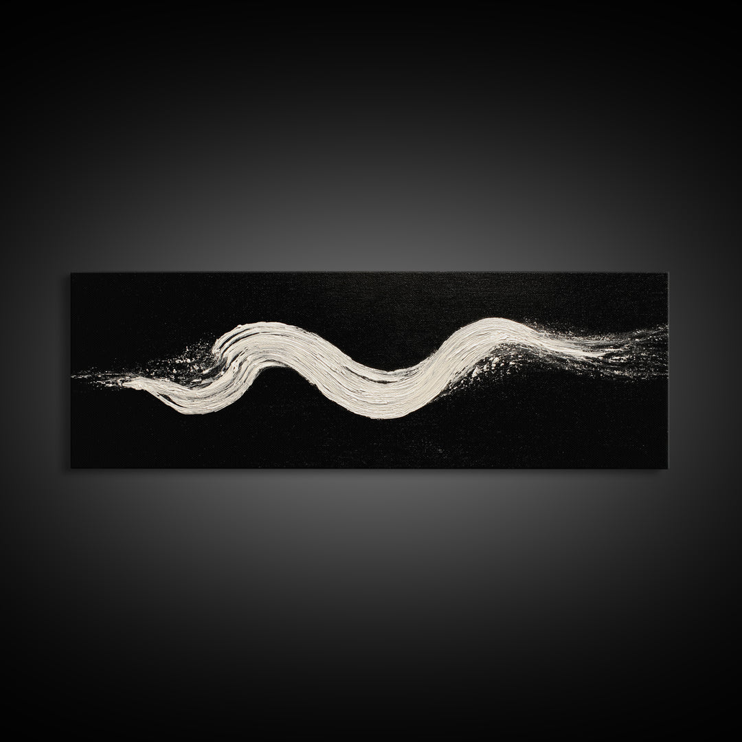Black And White Brushstroke Wall Art, Minimalist Abstract Canvas Print, Textured Modern Decor, Large Horizontal Art Print