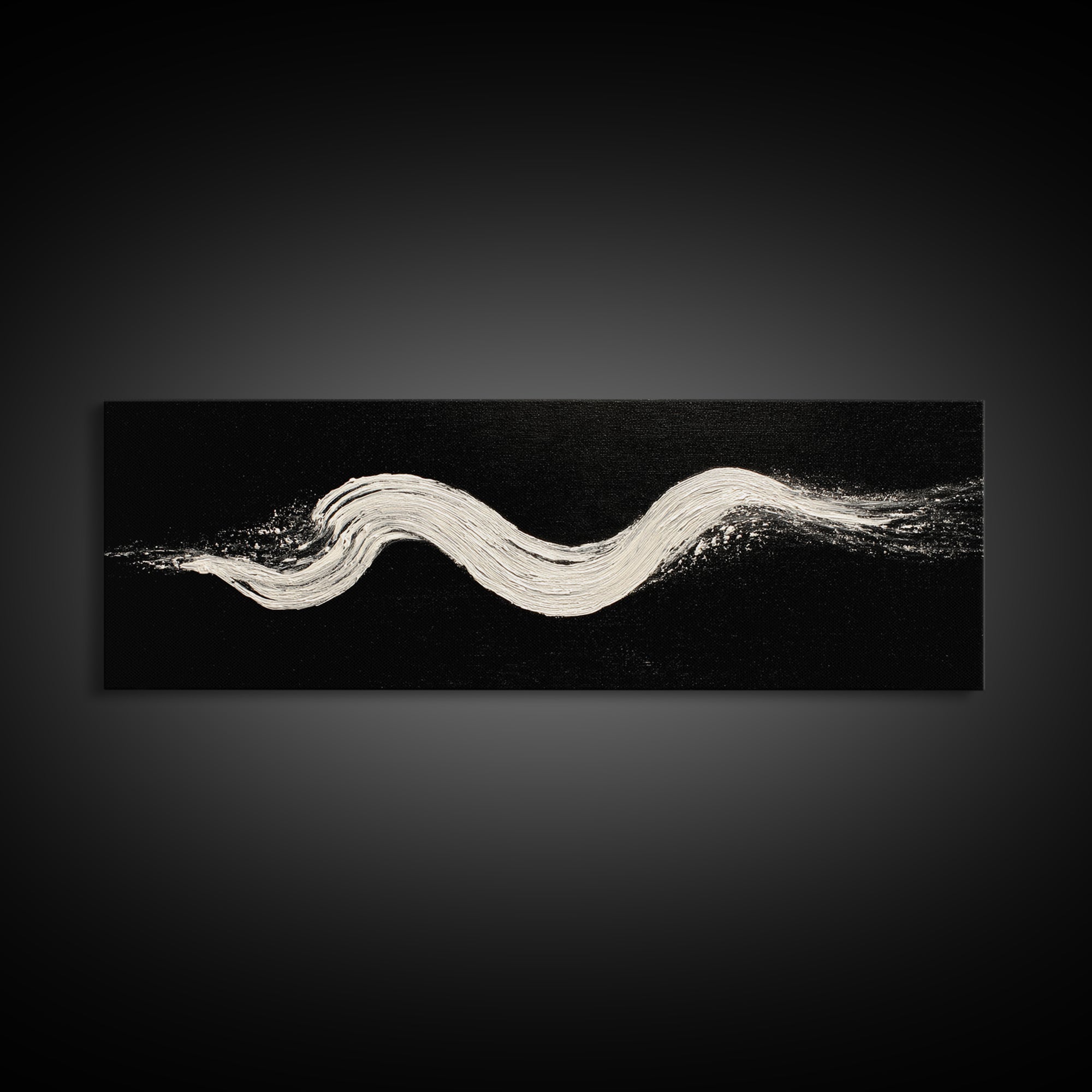 Black And White Brushstroke Wall Art, Minimalist Abstract Canvas Print, Textured Modern Decor, Large Horizontal Art Print