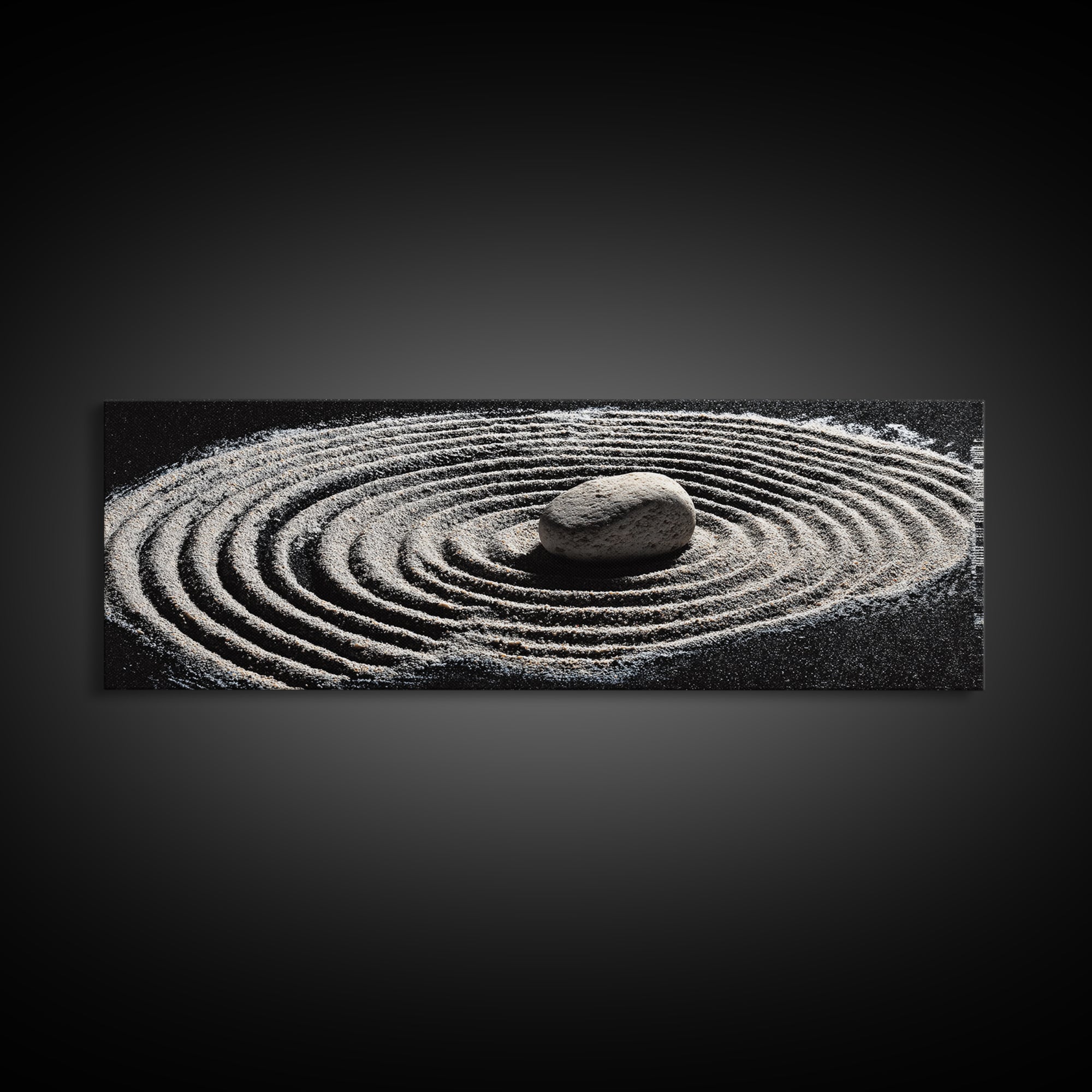 Zen Sand Garden With Center Stone Wall Art, Black And White Minimalist Decor, Japandi Meditation Print For Spa Room, Home Decor