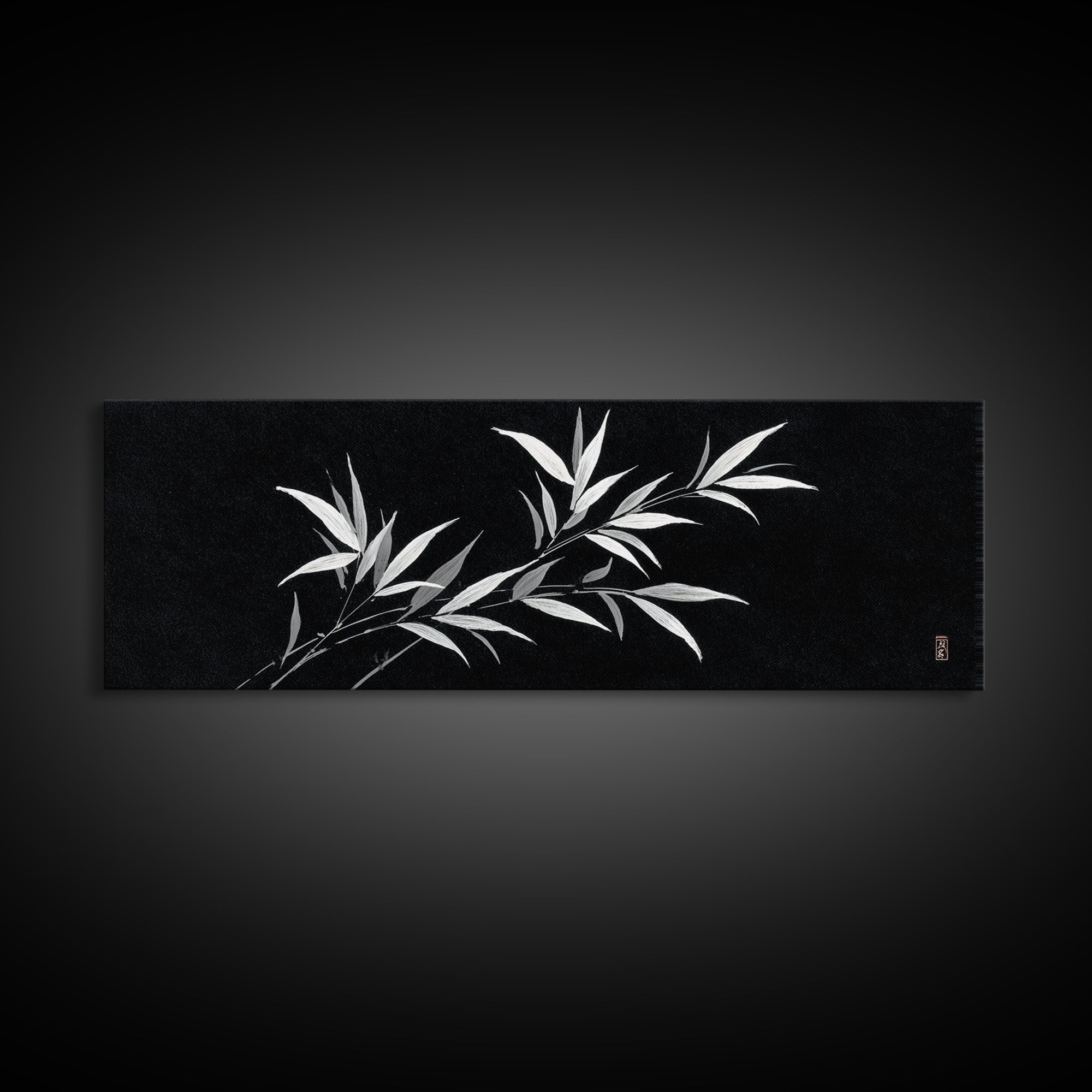 Black And White Bamboo Wall Art, Japanese Botanical Canvas Print, Minimalist Ink Painting, Zen Decor, Japandi Home Decor
