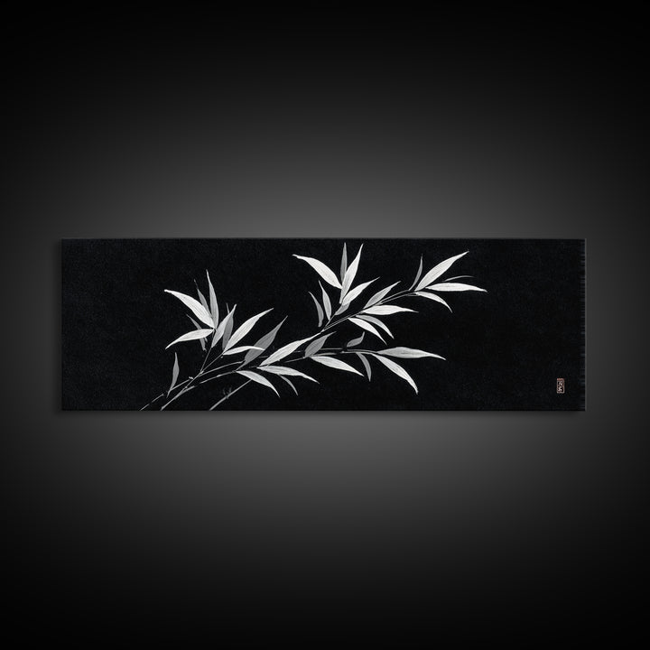 Black And White Bamboo Wall Art, Japanese Botanical Canvas Print, Minimalist Ink Painting, Zen Decor, Japandi Home Decor