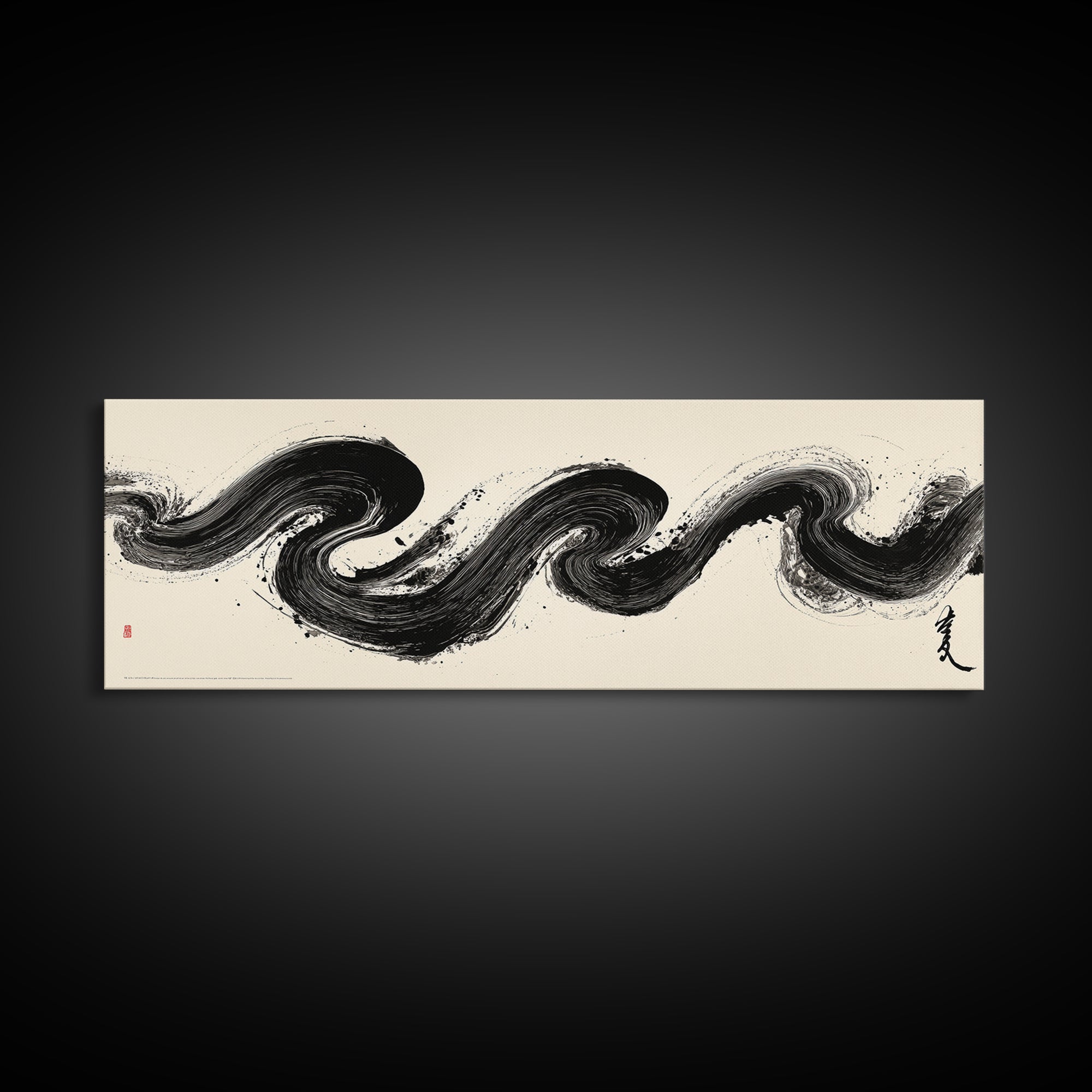 Abstract Black Ink Wave Brushstroke Wall Art, Minimalist Japanese Canvas Print, Zen Calligraphy Decor For Modern Home Wall Decor