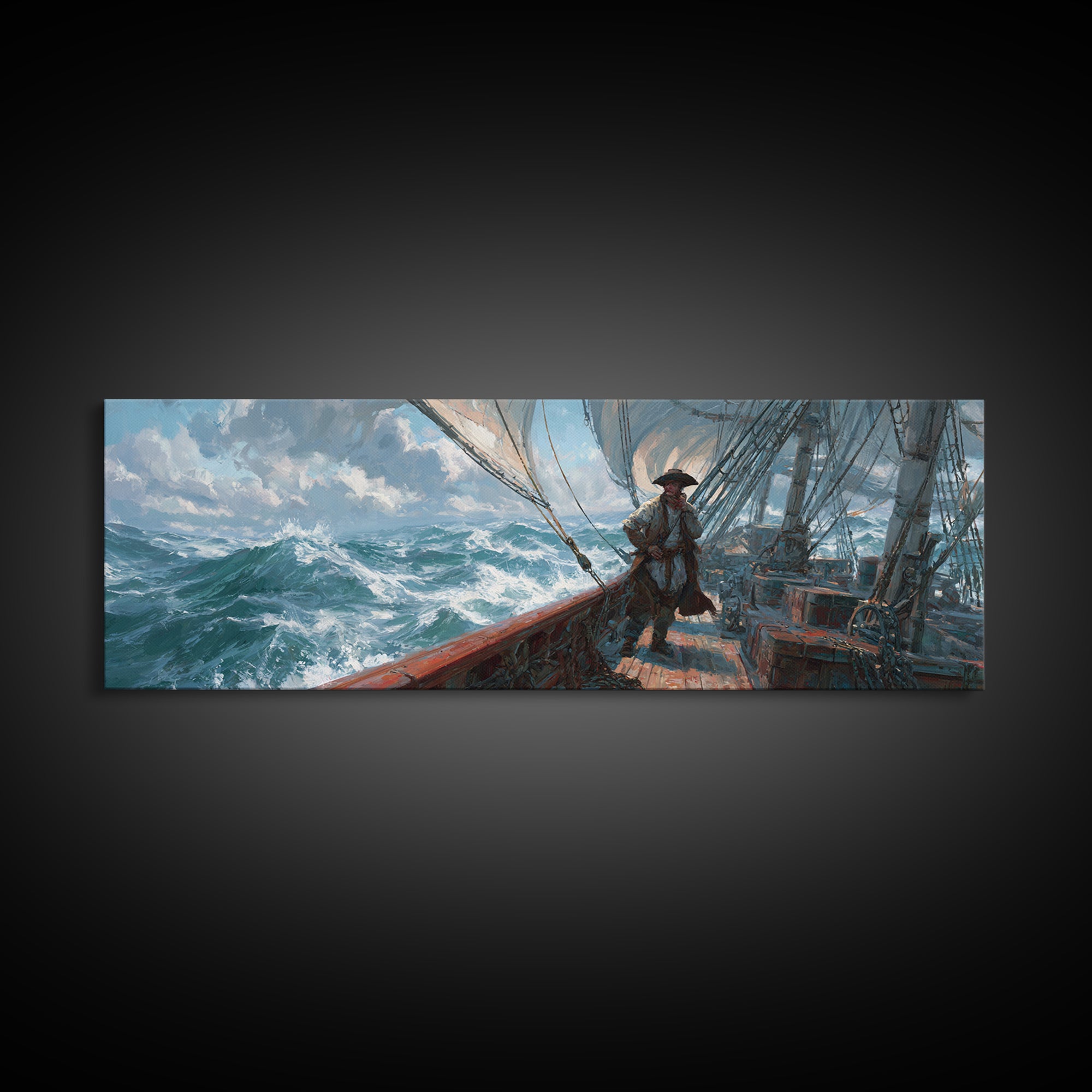 Stormy Tall Ship Captain At Sea Canvas Print, Nautical Wall Art, Ocean Seascape, Coastal Decor, Sailboat Painting Gift For Him