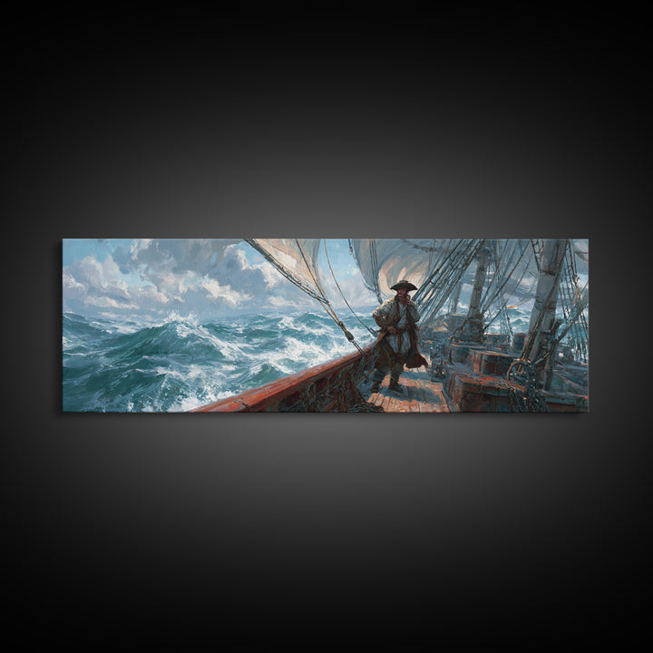 Stormy Tall Ship Captain At Sea Canvas Print, Nautical Wall Art, Ocean Seascape, Coastal Decor, Sailboat Painting Gift For Him