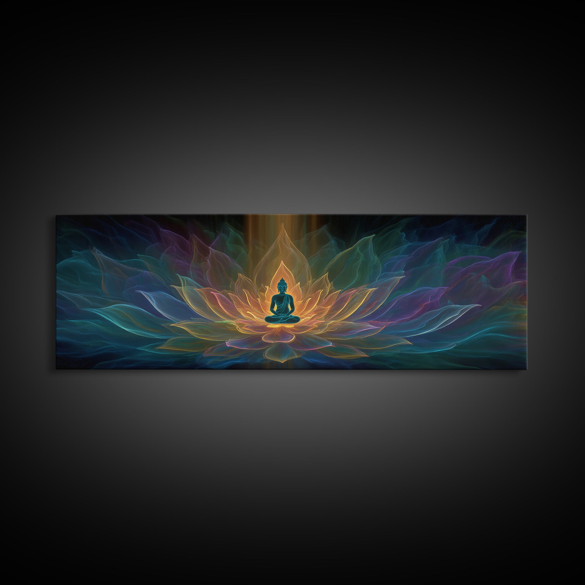 Glowing Buddha Lotus Meditation Canvas Print, Spiritual Zen Wall Decor, Yoga Room Art, Sacred Geometry, Calming Home Decor