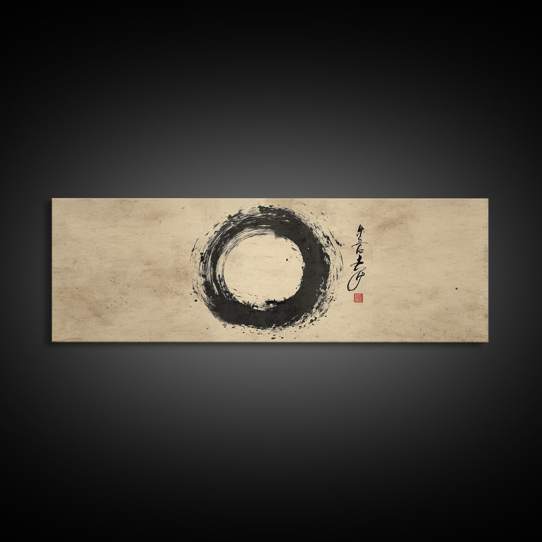 Zen Enso Ink Circle Canvas Print, Japanese Calligraphy Wall Art, Minimalist Black And White Decor, Meditation Room Art, Zen Gift