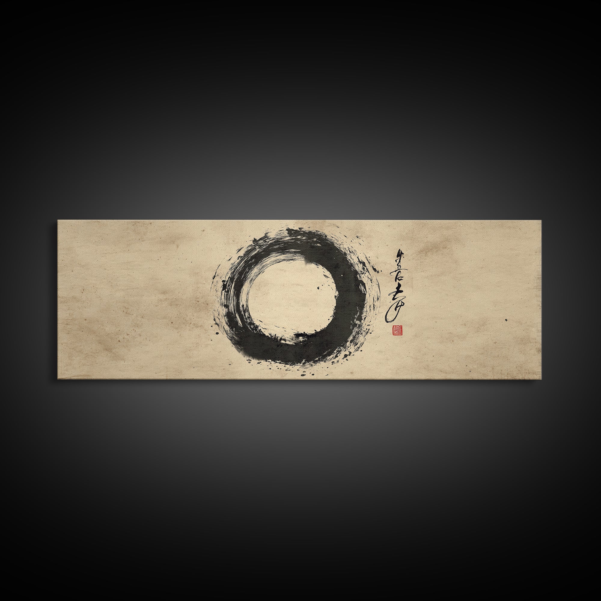 Zen Enso Ink Circle Canvas Print, Japanese Calligraphy Wall Art, Minimalist Black And White Decor, Meditation Room Art, Zen Gift