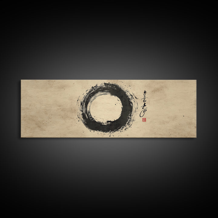 Zen Enso Ink Circle Canvas Print, Japanese Calligraphy Wall Art, Minimalist Black And White Decor, Meditation Room Art, Zen Gift