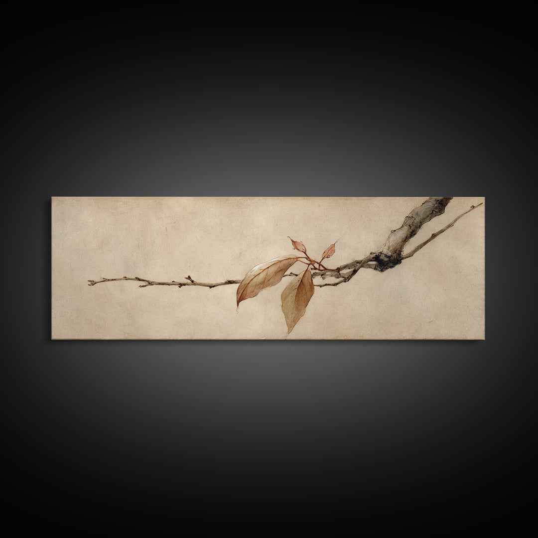 Sepia Autumn Branch Wall Art, Wabi Sabi Botanical Print, Japanese Inspired Decor, Neutral Nature Art, Framed Canvas Print